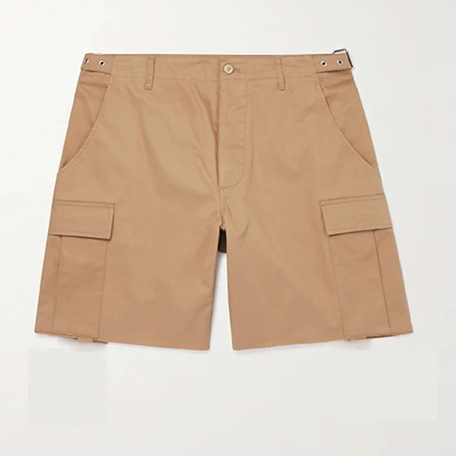 Custom Brand Outdoor Casual 8 Inch Wide Leg Beige Shorts Two Pockets Regular Fit Sublimated Nylon Cotton Cargo Shorts Streetwear