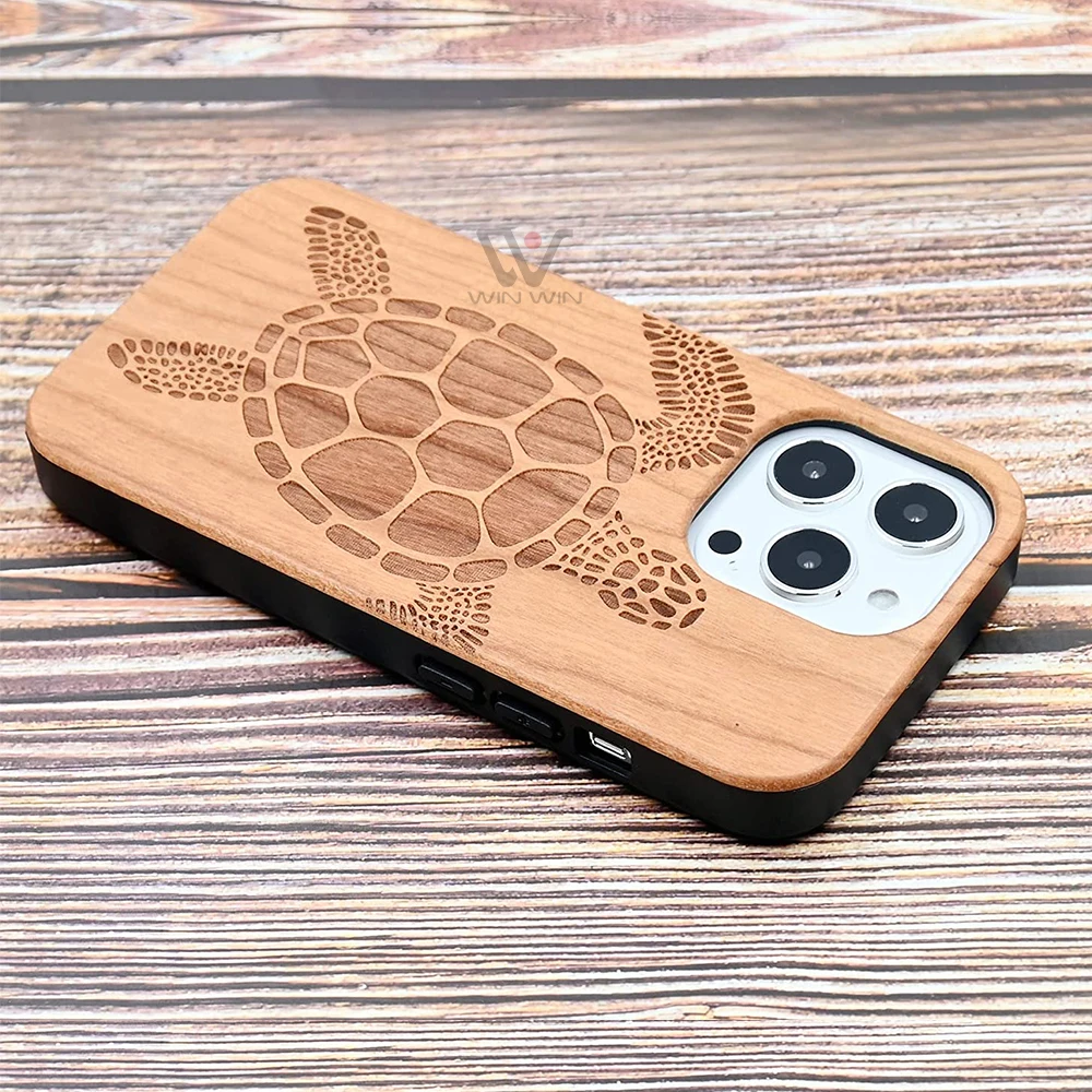 Top Sale Wooden Cellphone Case Engraved Custom Logo Wood Mobile Covers Phone Cases