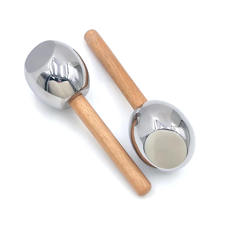 Best Selling Silver Ice Globes With Wooden Hand Shank Cold Roller Glass Magic Beauty Tool Massage Facial Ice Globes For Face