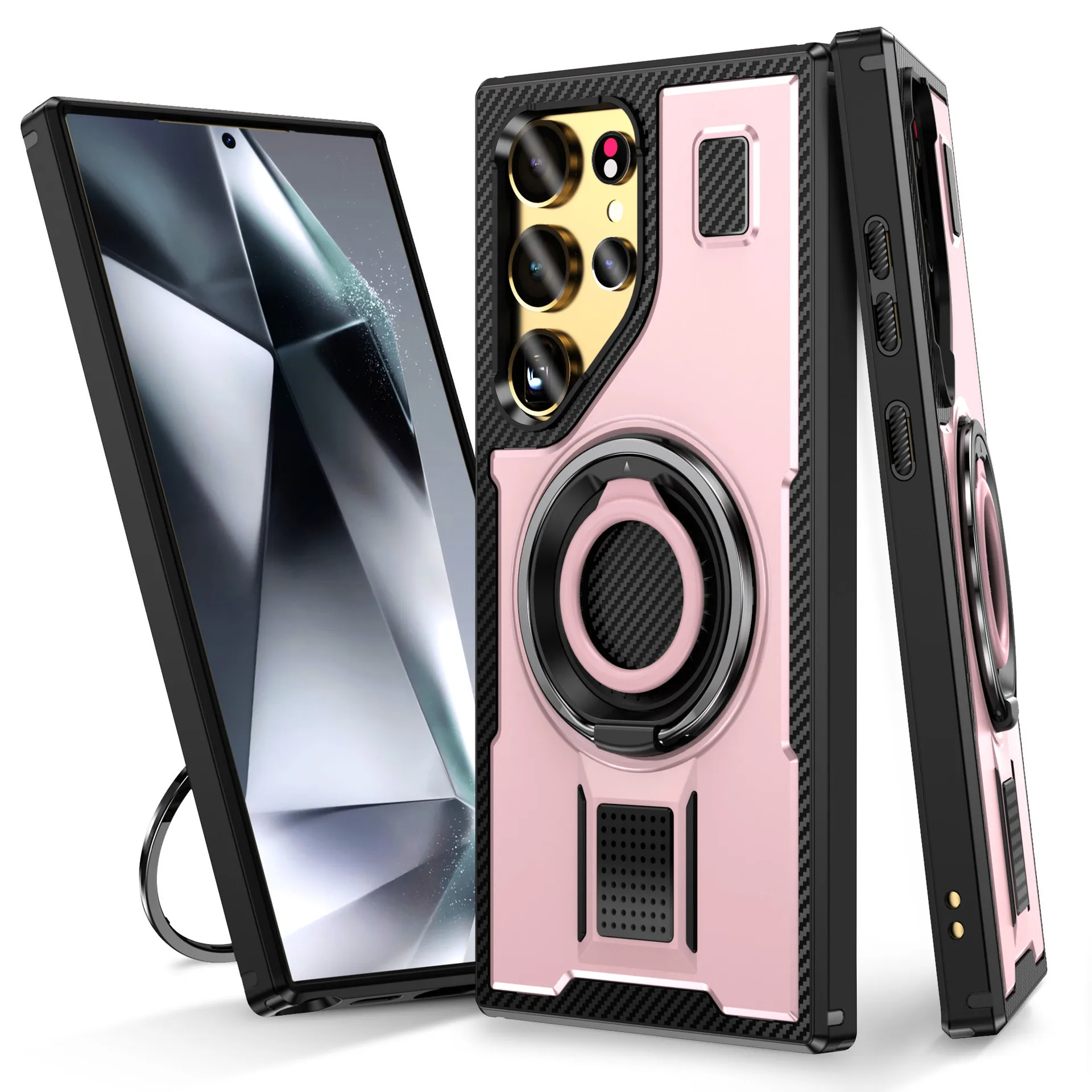 Built In Silicone Soft Finger Ring With 360 Rotating Metal Stand TPU PC Mobile Phone Case For Samsung Galaxy S25 Ultra S24 FE