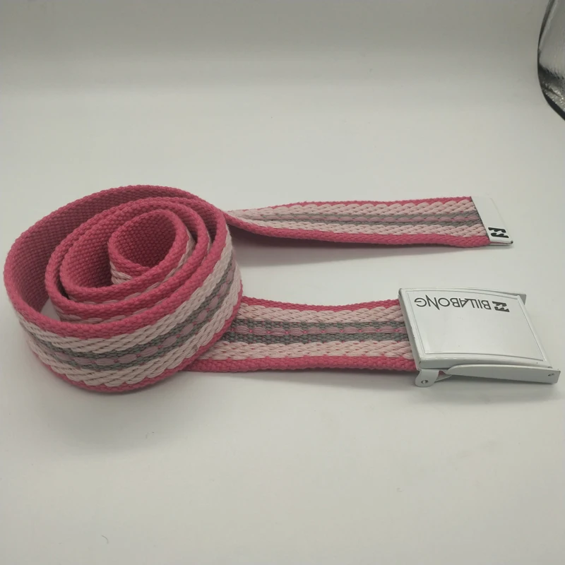 High quality fabric pink thick canvas belt white metal buckle single-side jump point belt manufacturers direct sale