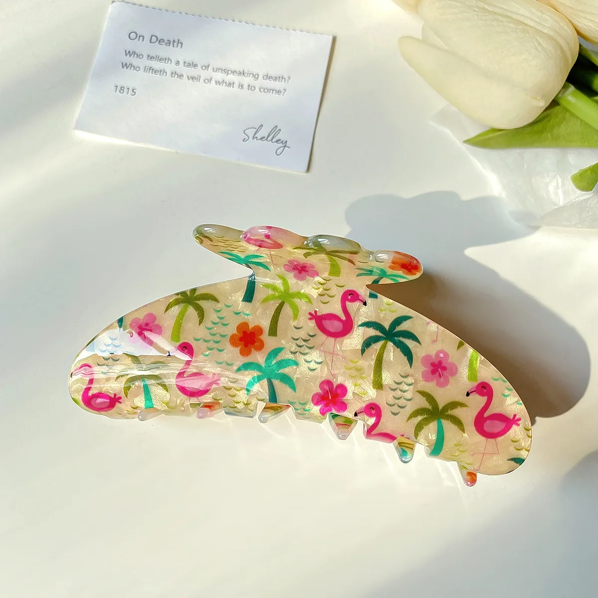 GENYA Wholesale 20 Colors Flower Fruit Printed Hair Claw Clips 11cm Large Acrylic Colorful Hair Accessories For Wom