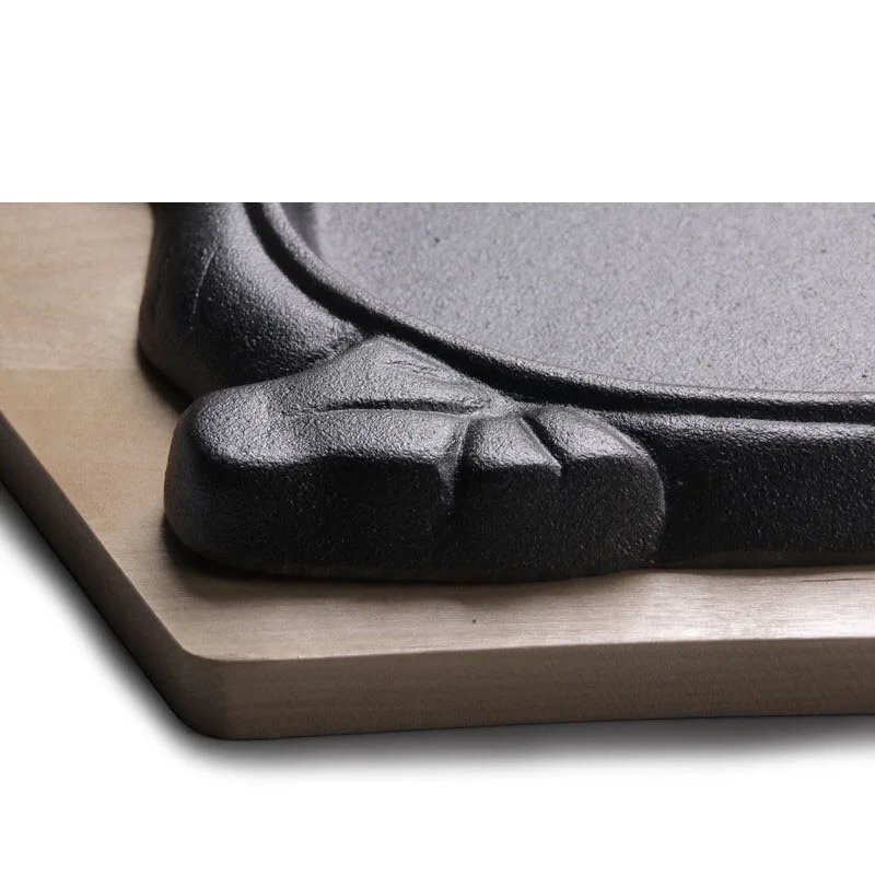Cast Iron Steak Plate Sizzle with Wooden Tray Griddle Fajita Server