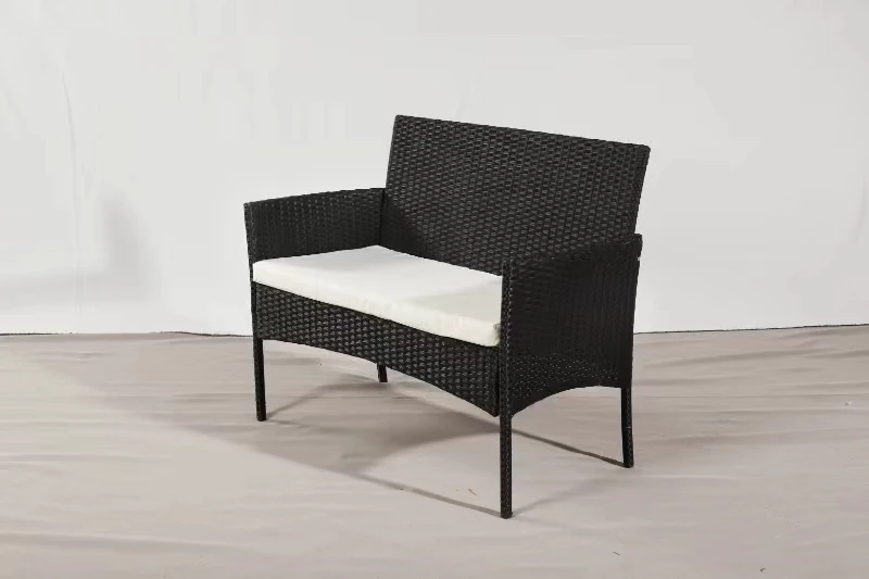 Indoor Outdoor PE Rattan Sofa Sets 4 Person One Double Chair+One Single Chair Side Table