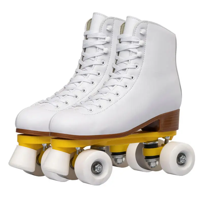 Professional 4 Wheels Adult Woman Rental Boot Quad Roller Skates Leather PU