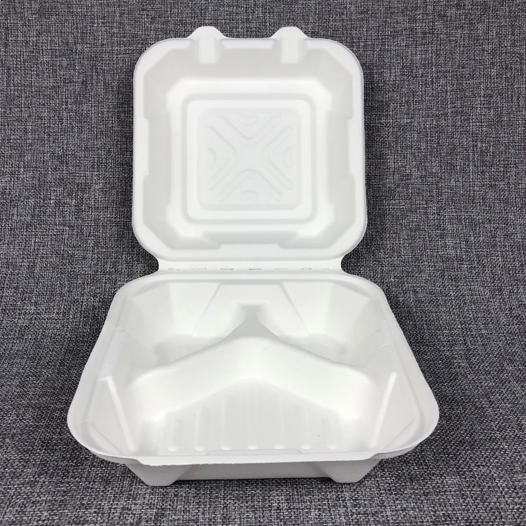 FC3 sugarcane sugar cane bagasse molded paper pulp burger lunch takeaway takeout food bento box clamshell packaging