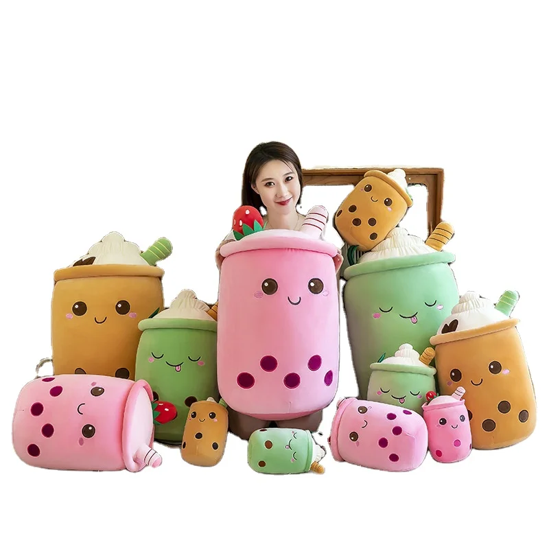 Wholesale Unisex Soft Stuffed Cartoon Bubble Boba Plush Pillow Toy PP Cotton Filled Bubble Milk Tea Bear Smiley Style