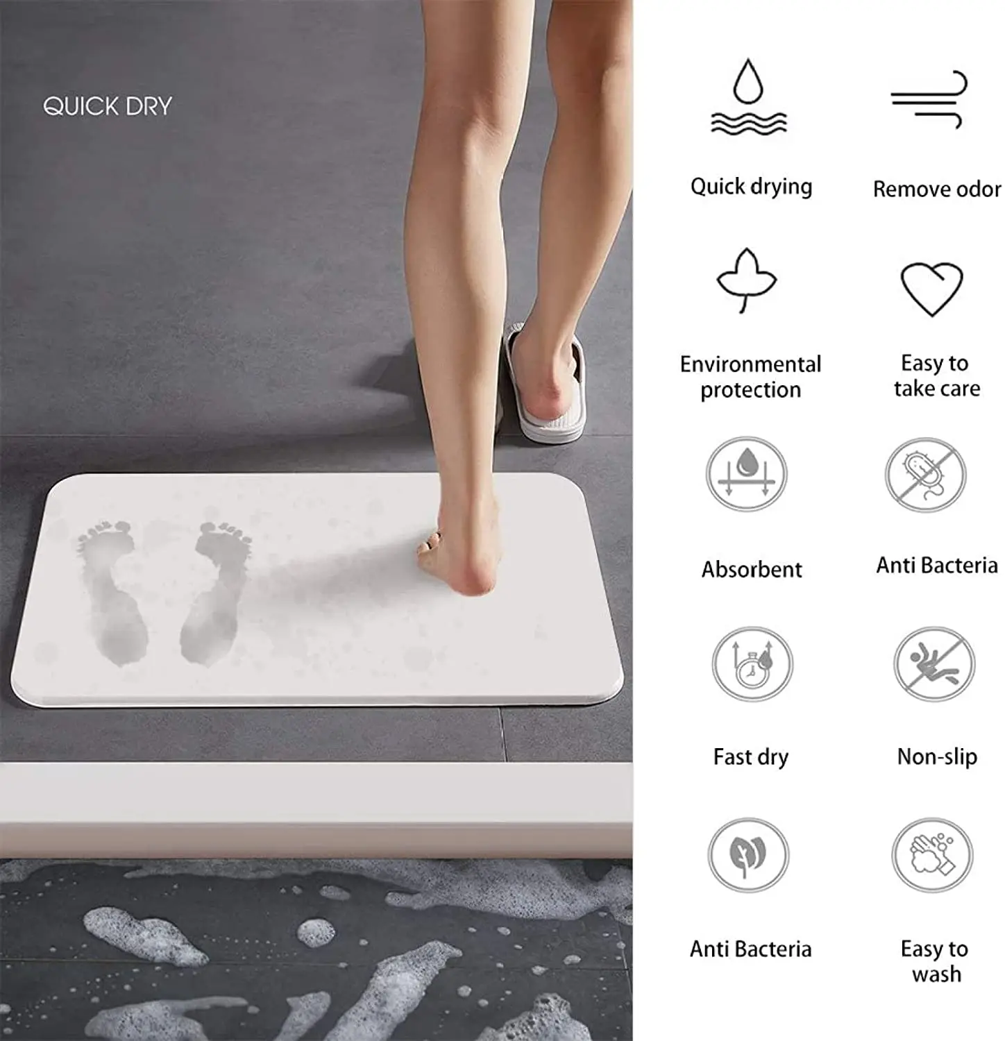 CF BAR12 Nordic Style Custom Non Slip Absorbent Crystal Velvet Diatomite Diatom Mud Oval Square Bath Mat Bathroom Carpet Mat