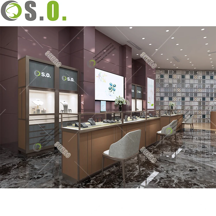 Latest design jewellery shop interior decoration with custom jewelry showcase