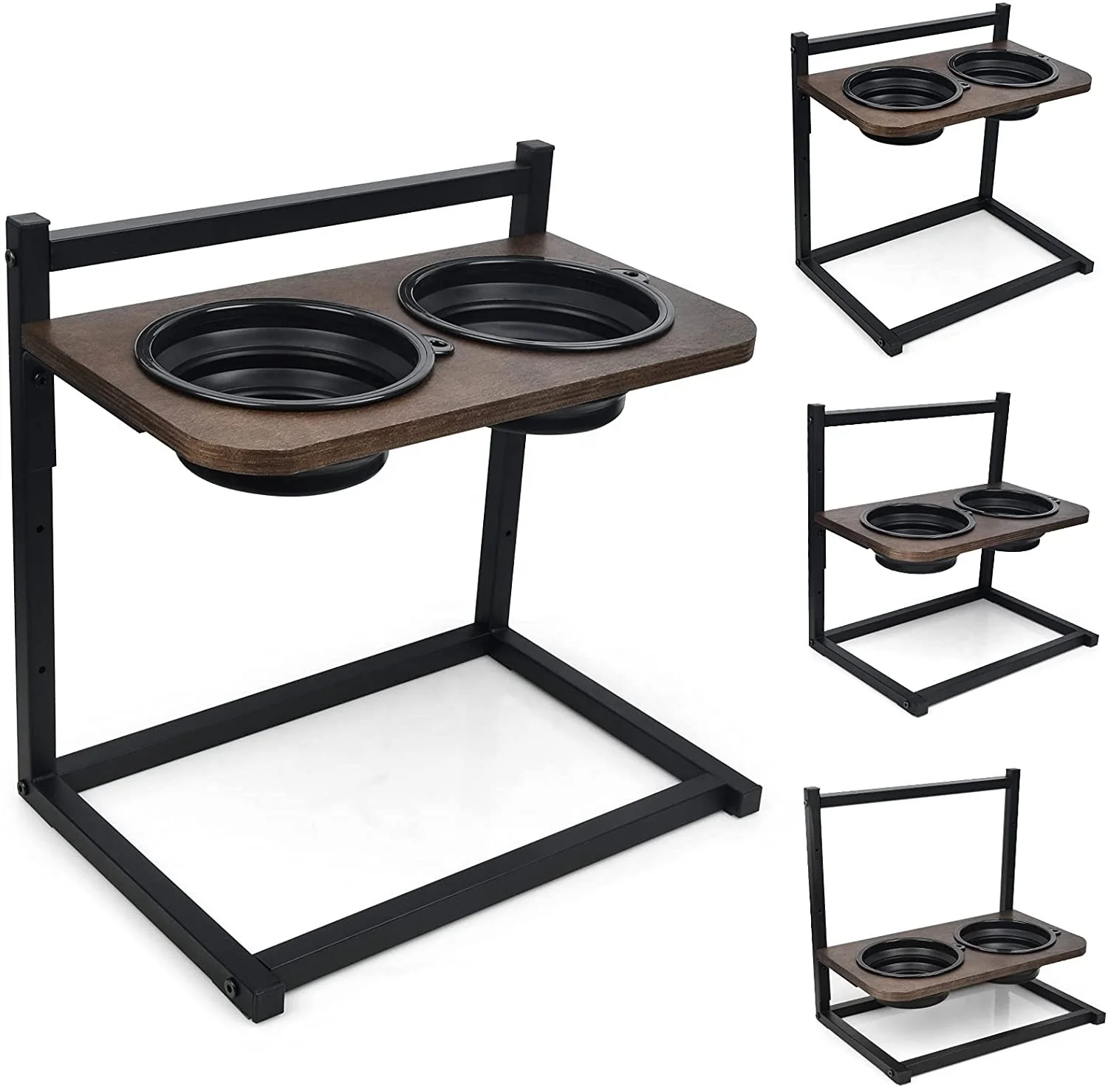 Wood dog bowl rack adjustable elevated wooden pet feeder for dogs and cats universal pet dining table