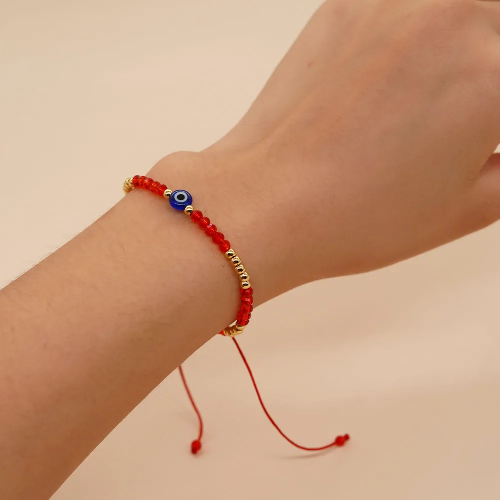 Wholesale Friendship Handmade Natural Glass Beads Red String  Adjustable Evil Eye Bracelets