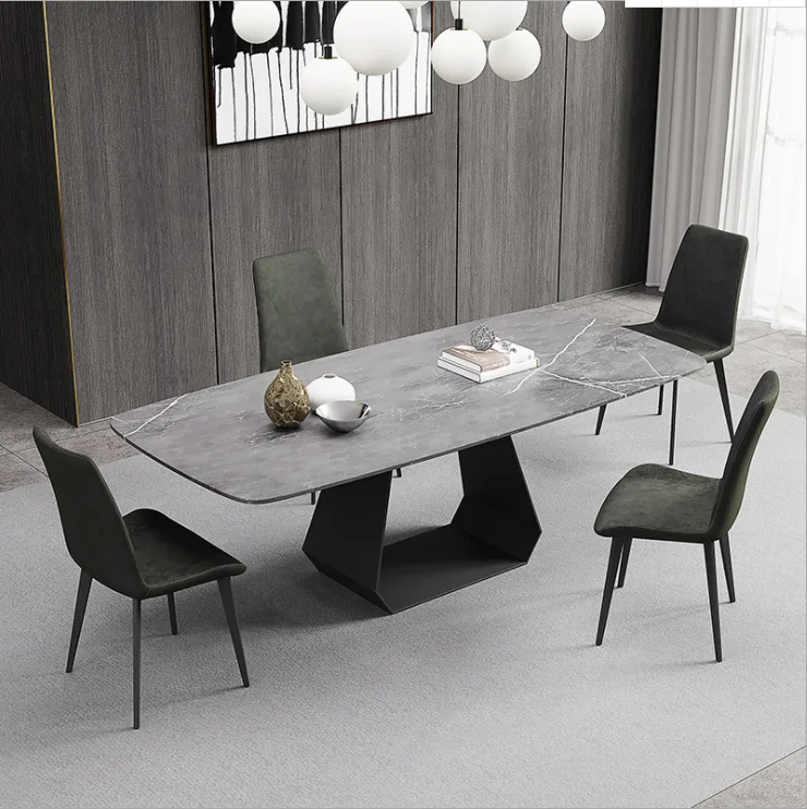 Material Benefit Italian Furniture Stainless Steel Based Rectangle Dining Table Luxury With Marble Table Top For 6 People