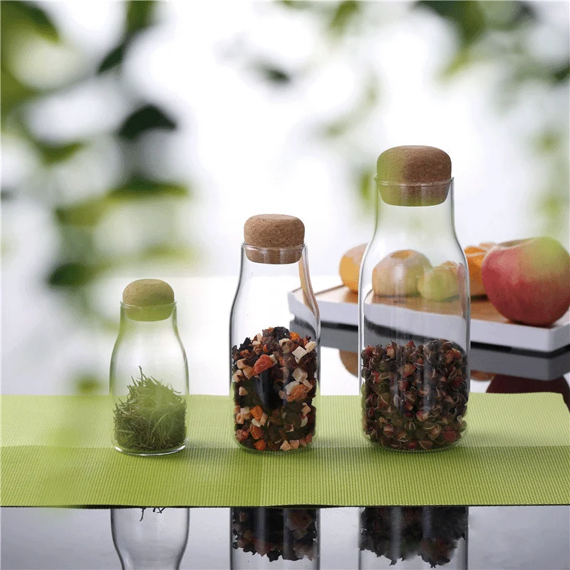 Japanese style household cork coffee glass bottles transparent sealed cans storage bottles tea storage cans glass storage jar