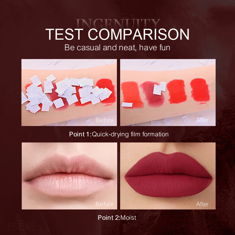 Esene L-LV14 factory customize cosmetic full color gorgeous waterproof high pigment private label makeup velvet matte lipstick