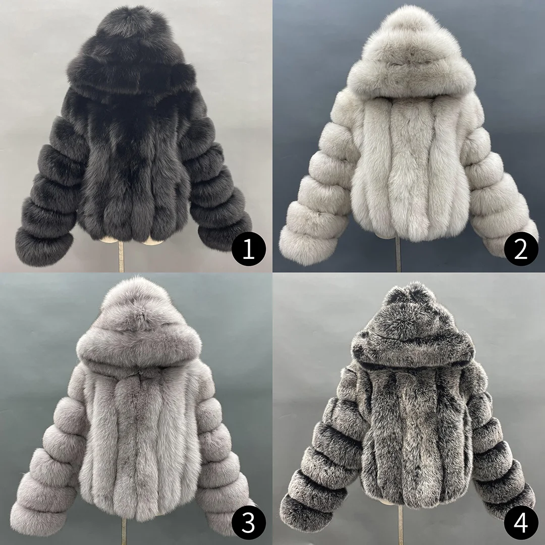 Cheap wholesale women winter short cropped fur hood jacket fox fur coat