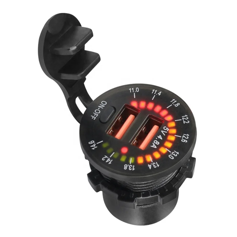 4.8A USB Car Charger Socket 12V/24V 36W with ON OFF button Switch and Voltmeter
