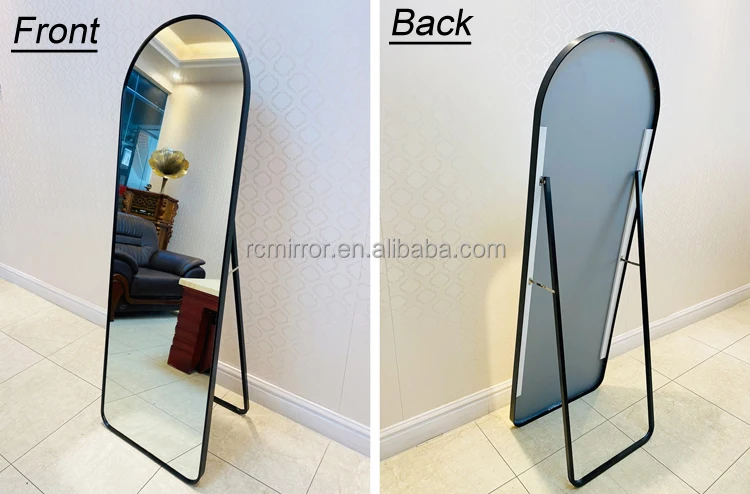 Light Luxury Arched Full-Length Mirror Black Silver Golden Bedroom Fitting Mirrors