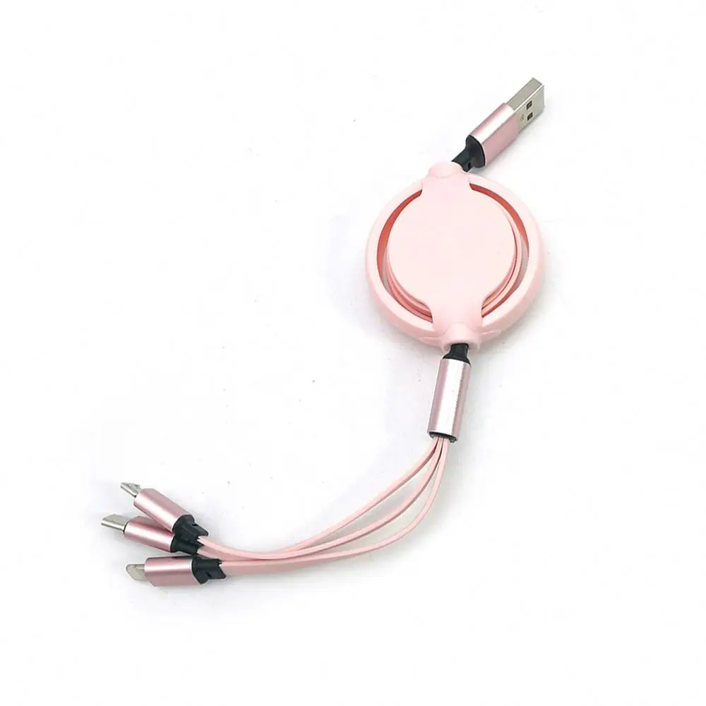 Liquid silicone retractable cable three-in-one macaron 1 drag 3 data charging cable gift logo customization