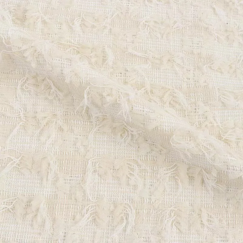 Hot selling non wovens feather-tassels fabric pink fabric spring and autumn tweed fabric for Women clothing