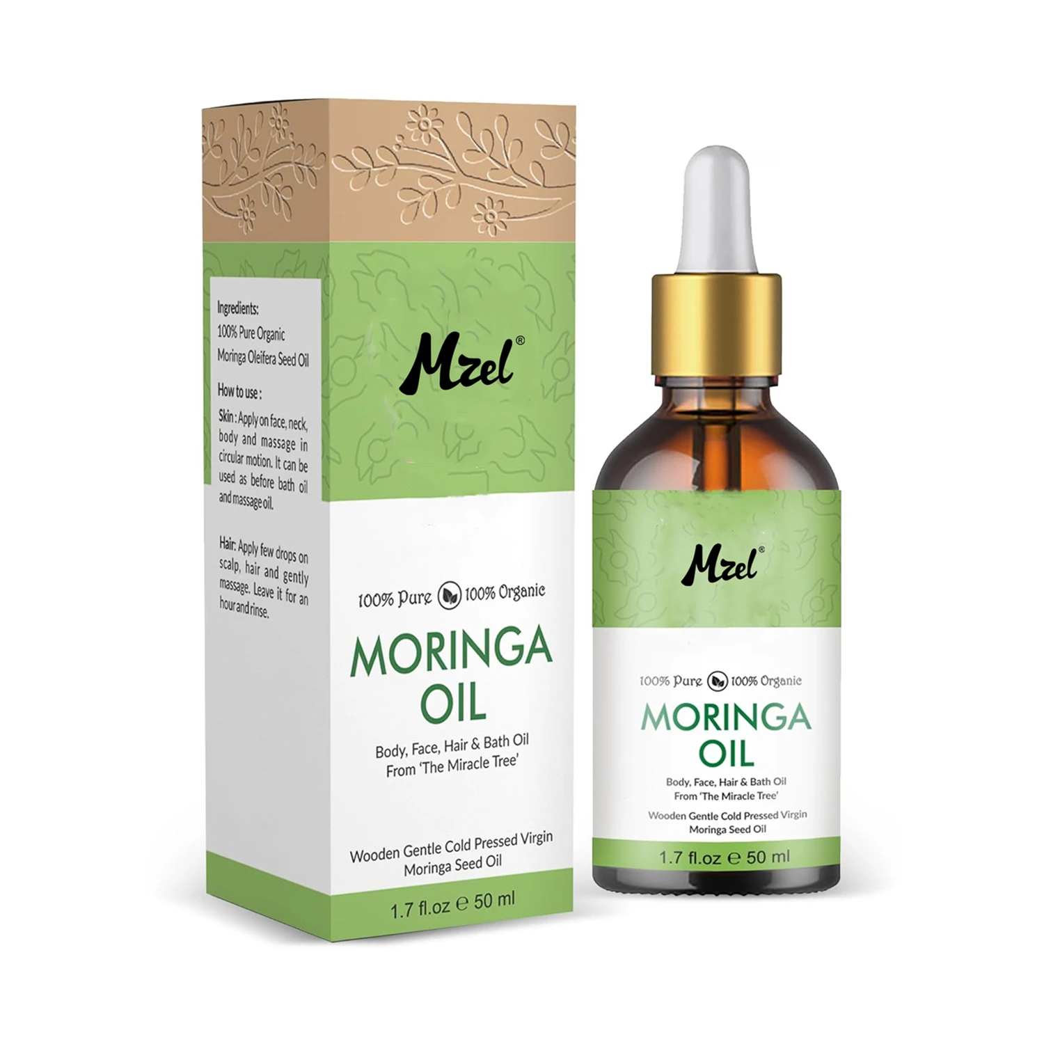 Pure Cold Pressed Organic Moringa Seed Oil Natural Virgin Moringa Oleifera Oil for Skin, Body, Hair Scalp Care & Nails