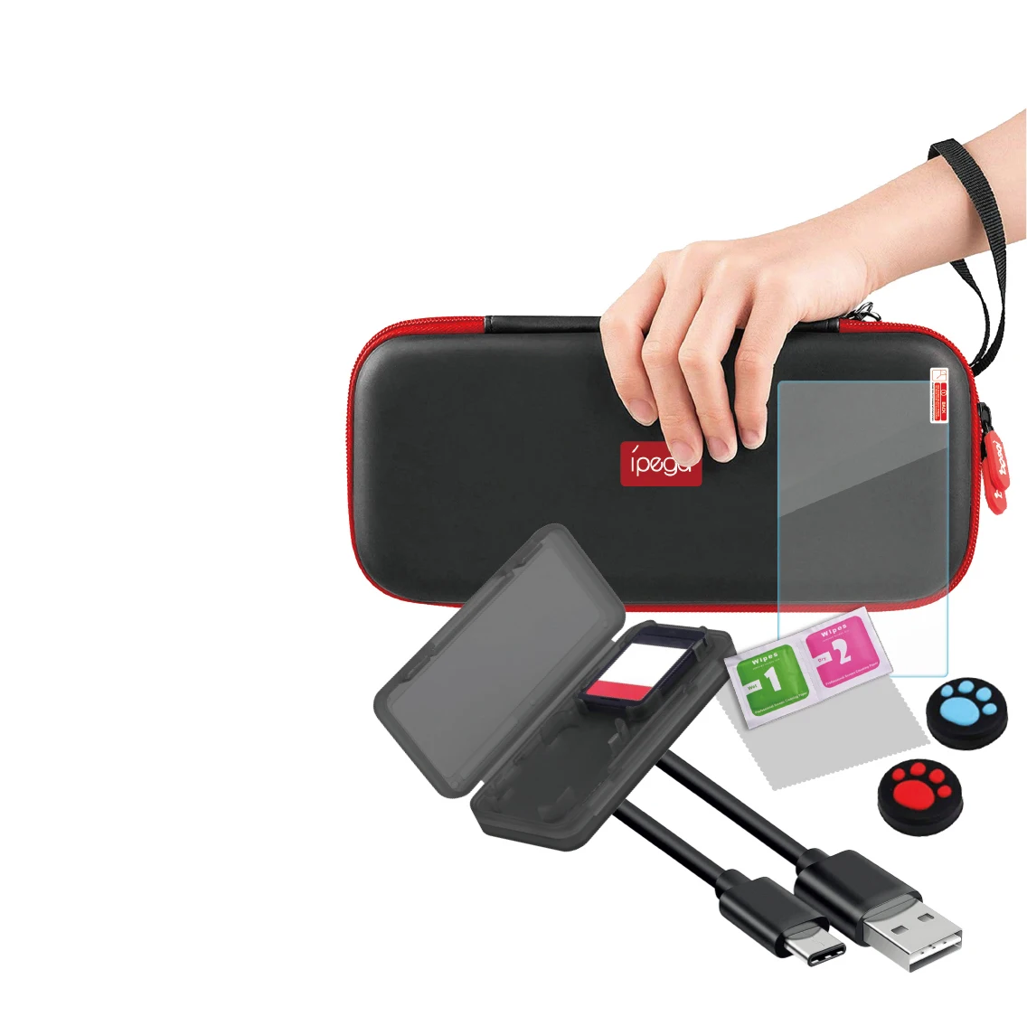 
Ipega PG-SL001 9 in 1 Super Game Accessories kit Carry Case for Switch Lite With Protector Film Charging Cable Game Card Holder 