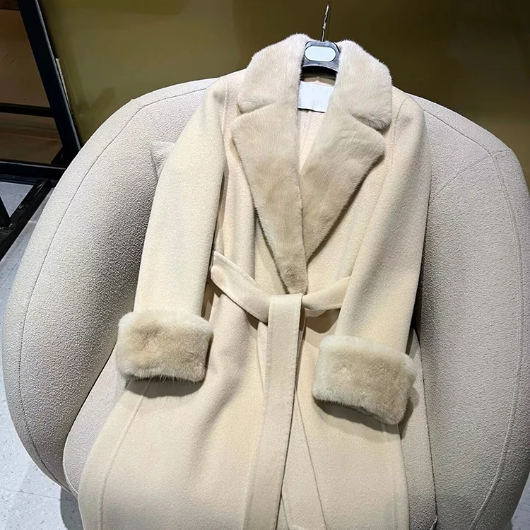 High Quality Long Sleeves Windproof Fur Jacket Genuine Winter Mink Shearling Leather Denim Coat