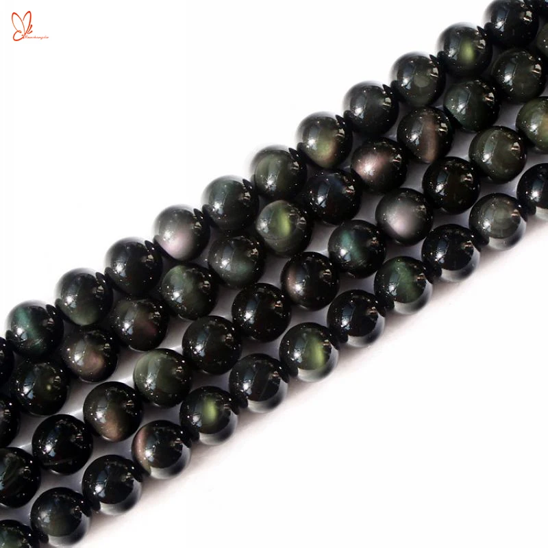 gemstone beads black obsidian Rainbow obsidian round beads for jewelry making