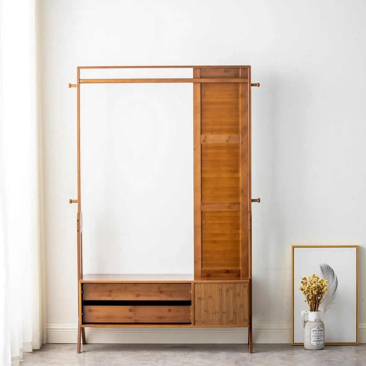 Hot Sale Bamboo Multifunction Standing Wood Coat Rack Bamboo Coat Hanger Racks Cabinet