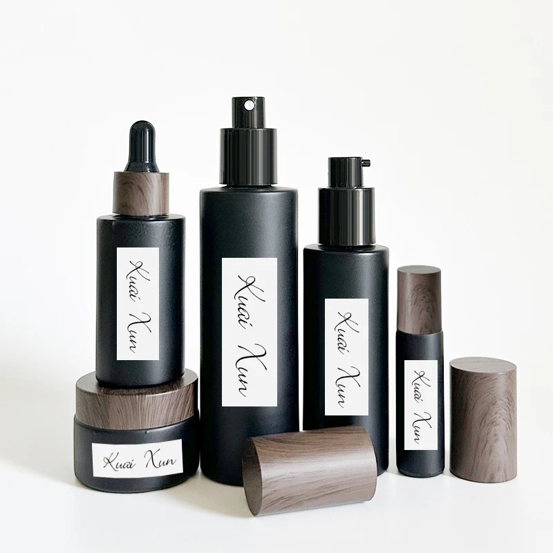 Black Skin Care Packaging Container 4 Oz Luxury Glass Minimalist Body Oil Spray Bottle For Cosmetics 200 Ml