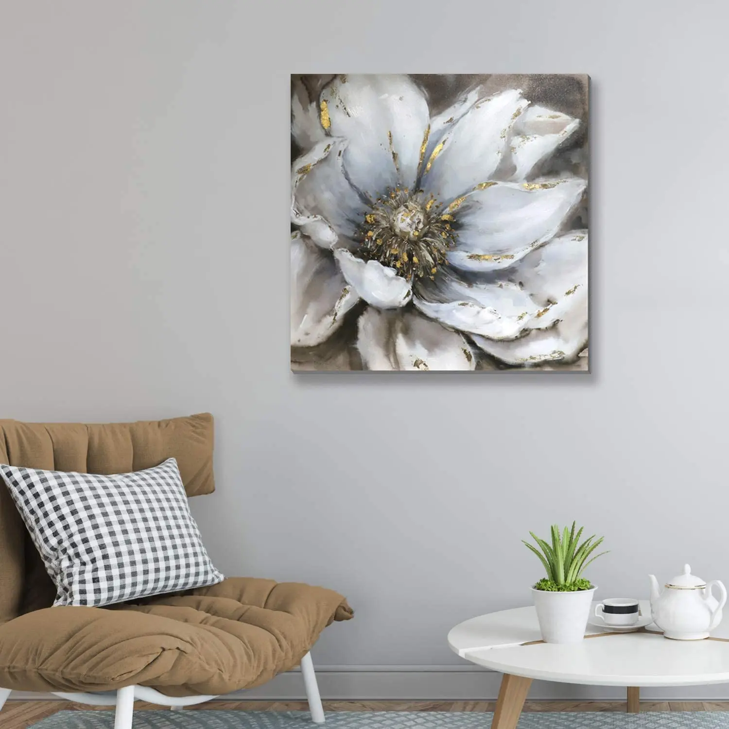 Living Room Bedroom Decor Large Black And White Flower Dark Grey Gold Floral vintage oil painting pictures of flowers