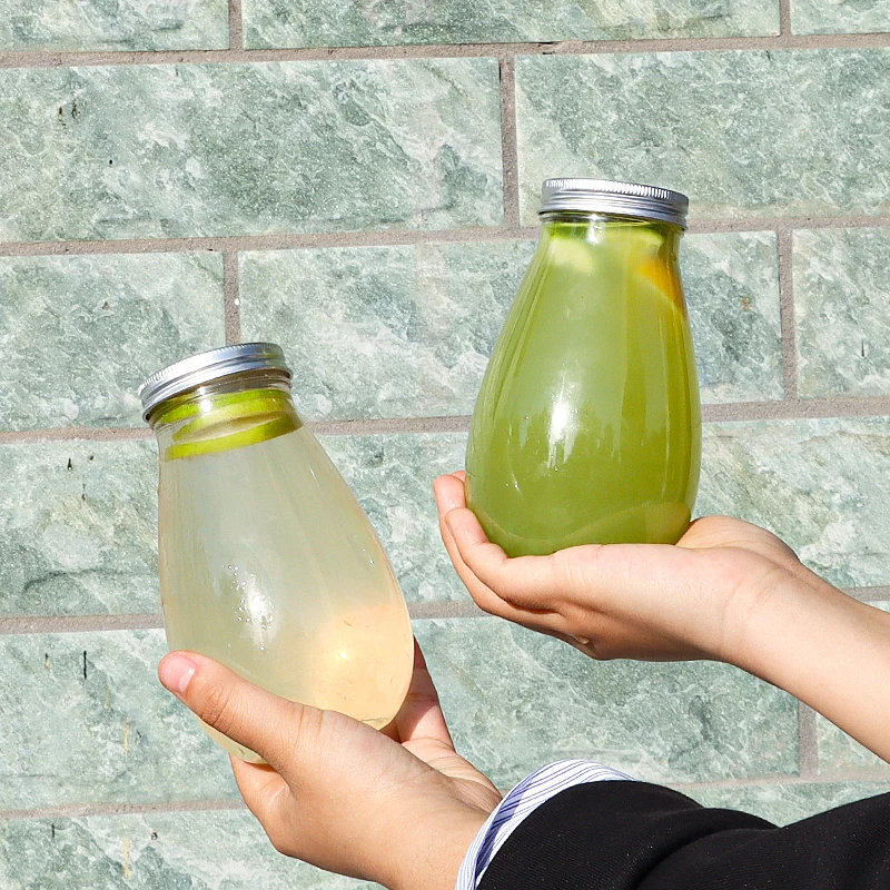 Factory direct 450ml water drop bottle, PET food-grade material, aluminum cover, and customized packaging.