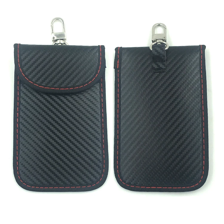 Black Carbon Fiber Faraday Car Key Bag Signal Blocker for all  common Keyless Car Fobs and Credit Car with Key Chain