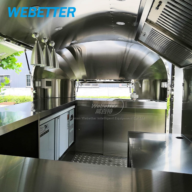 Street Multifunctional Mobile Coffee Ice Cream Food Trailer Fully Equipped Stainless Steel Airstream Mobile Food Truck for Sale