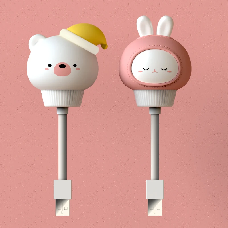 USB подключение милого медведя кролика датчик лампа ночник светодиодный с дистанционным автоматическим