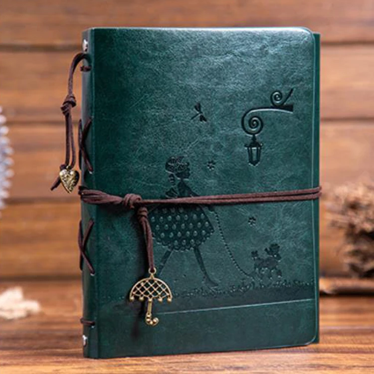 18*22cm 60 Pages Vintage Journal Handmade Diary Embossed Red Leather Photo Album DIY PU Scrapbook