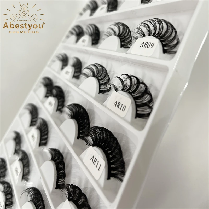 Abestyou eyelash extensions d curl strip eyelashes Custom packaging Russian Volume Faux Mink Strip Lash Russian strip lashes