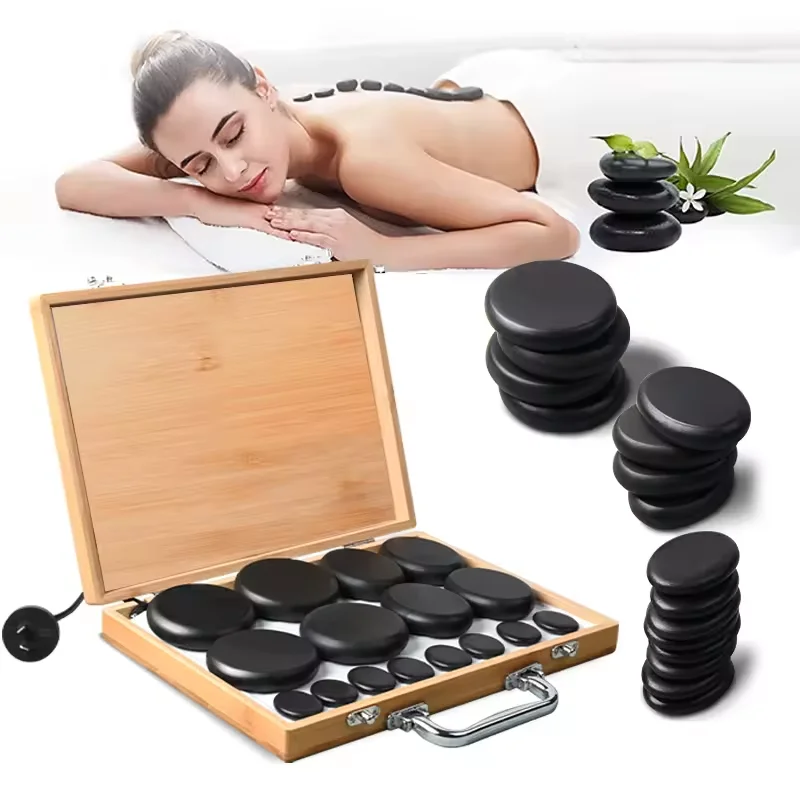 Chinese Wholesale 16/18/20pcs Natural Energy Stone Set Hot Stones Massage Set with Warmer