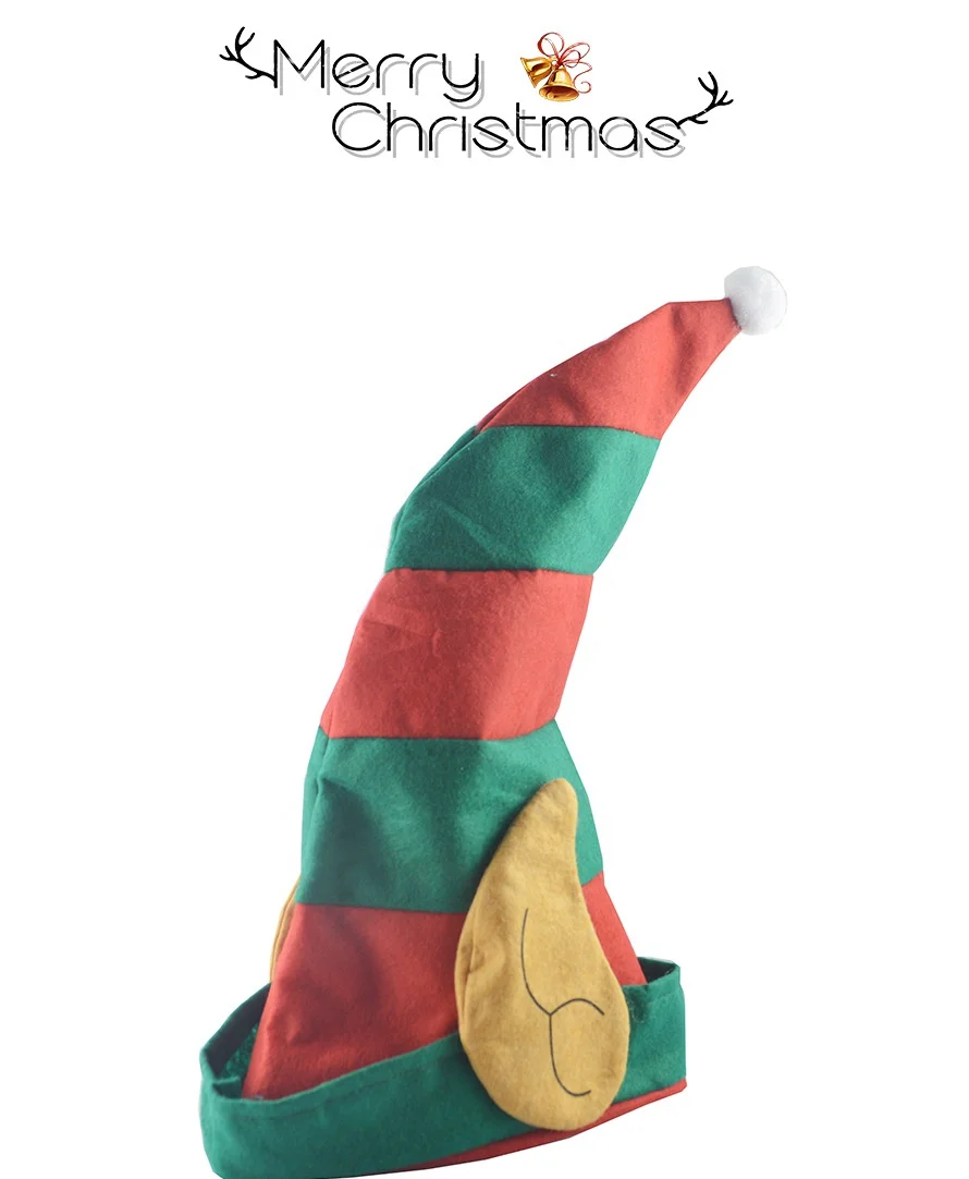 
Funny Christmas Elf Hat with Ears Child Adult Creative Red Green Striped Festival Party Decoration Ornaments 
