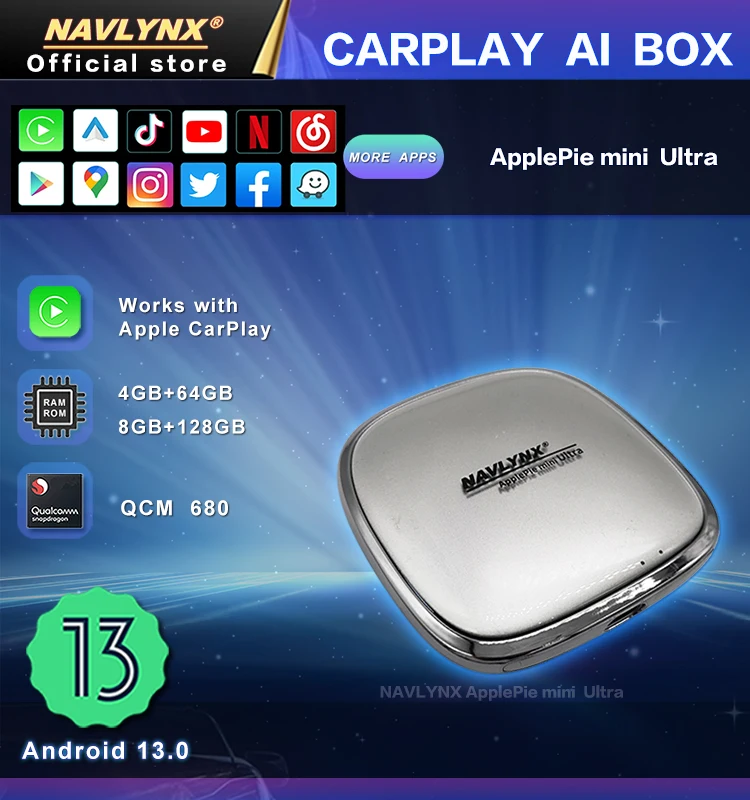 NAVLYNX aplepie Mini Ultra Carplay Ai Box Car Magic Streaming универсальный модуль USB Dongle адаптер беспроводной Android Auto