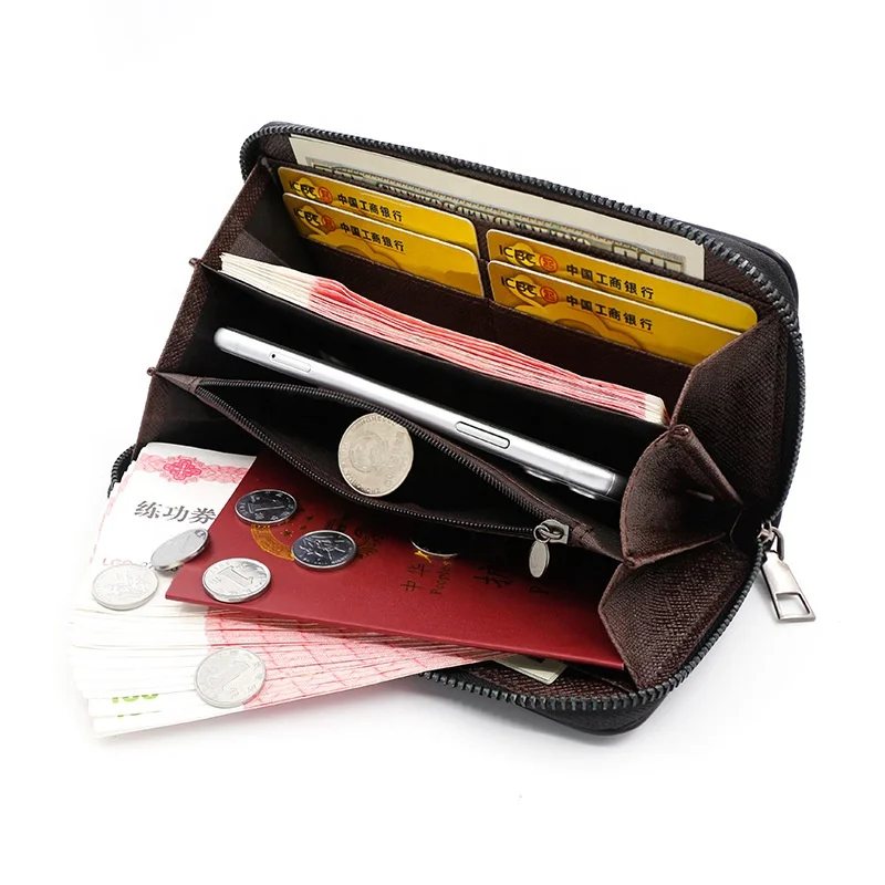 New Arrival Business Long Men Wallet Retro Purse Zipper Large-capacity Clutch Strap Mobile Phone Bag