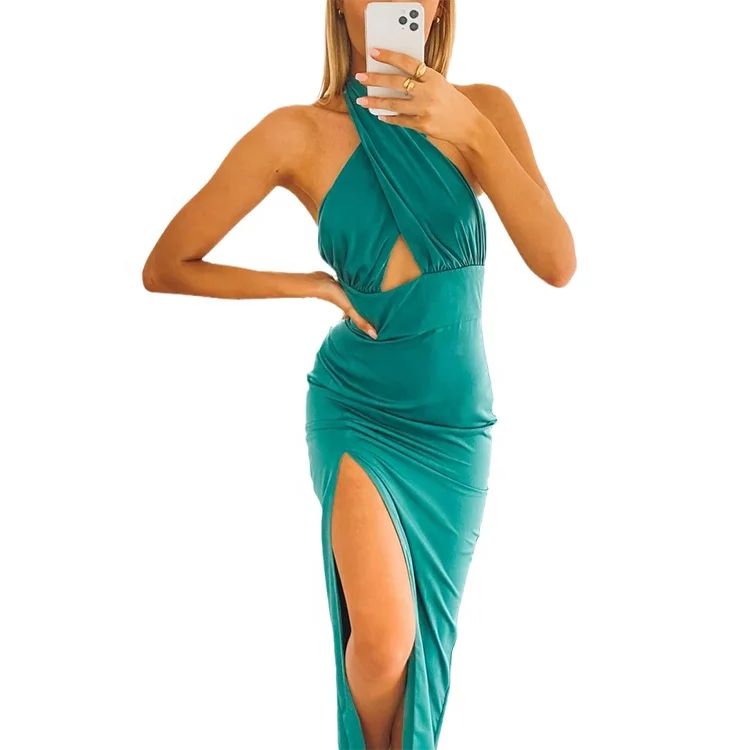 custom high quality designer lady clothes fashion summer women Halter neck long luxury evening prom maxi Formal Dress 2022