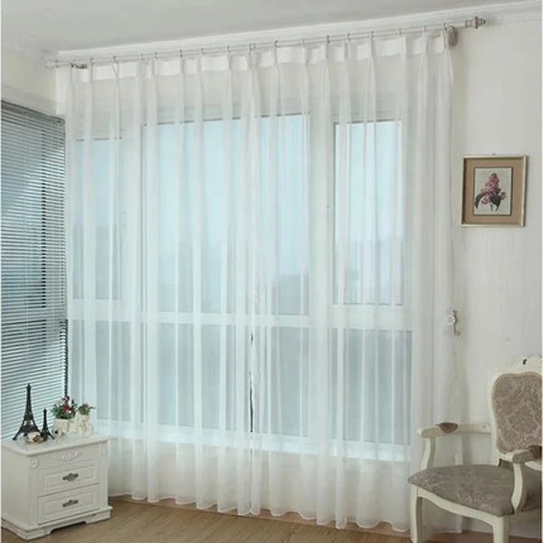 Net Solid White Sheer Voile Lace Window Curtain Fabric modern style drapery treatment Manufacturer curtains