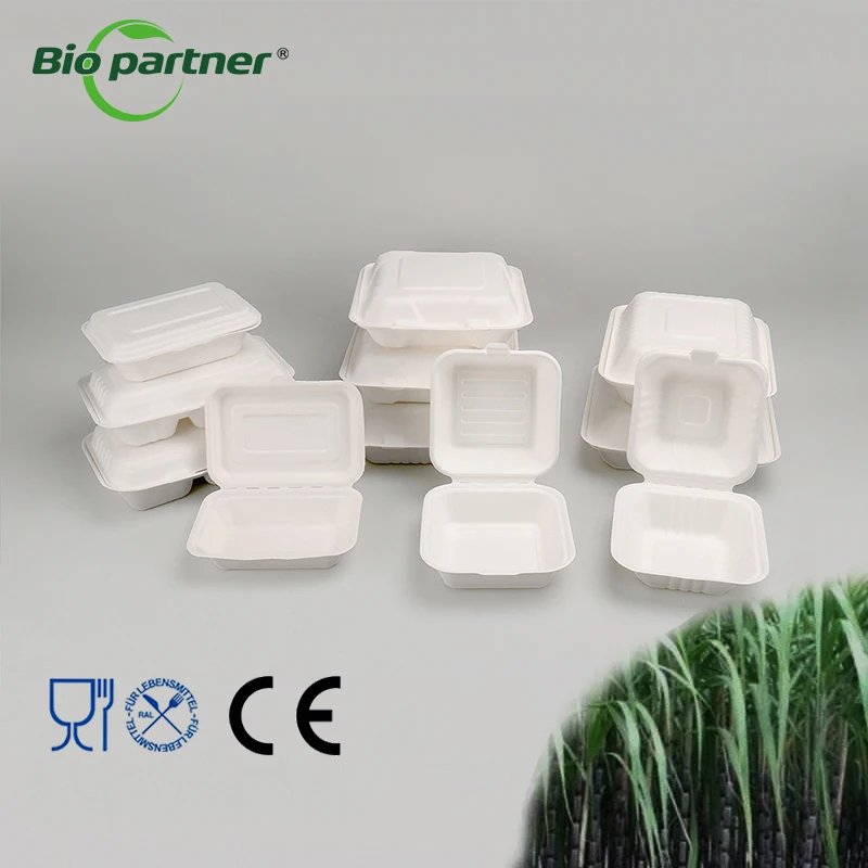 Manufacturer Sugarcane Bagasse Food Container Disposable Biodegradable Clamshell Burger Box Take Away Lunch Packing takeaway