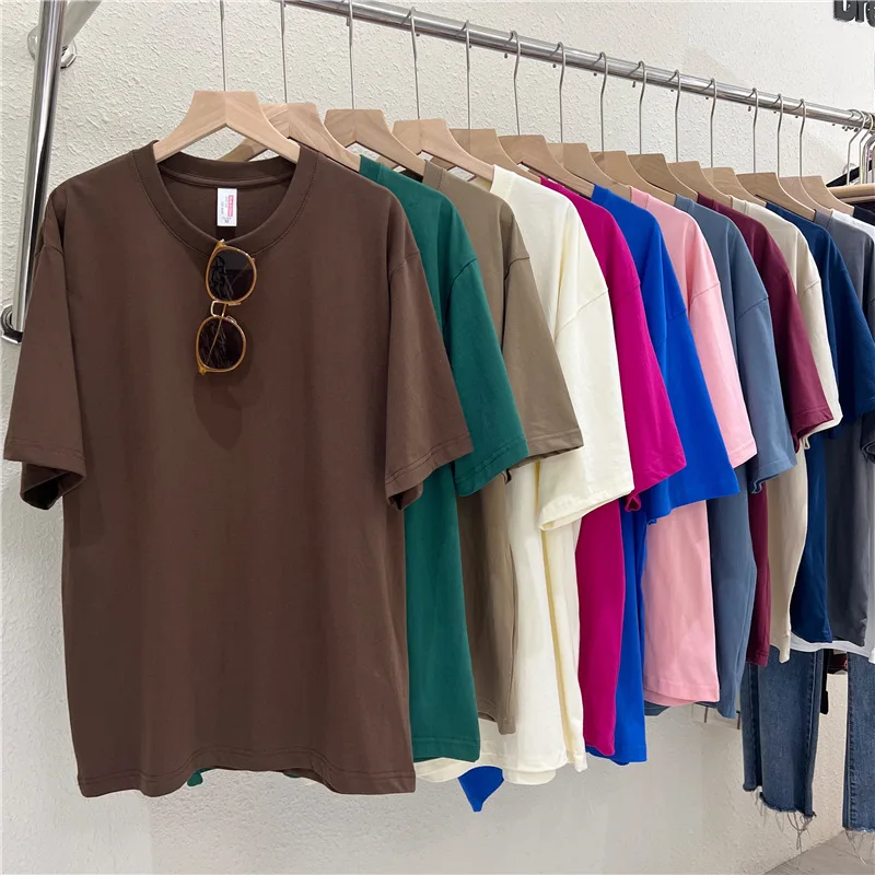 Summer heavyweight 230gsm cotton unisex plus size plain blank streetwear custom logo printing t shirt men tshirt