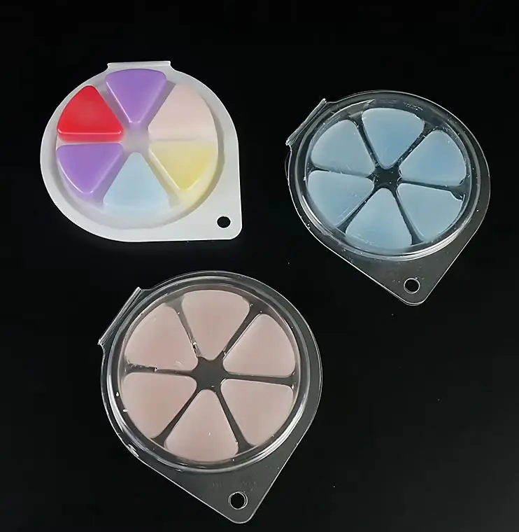 Custom Round Flower Shape 6 Compartment Clamshell Bar Wax Melt Packaging Plastic Wax Melt Molds Cube Clamshell Packaging