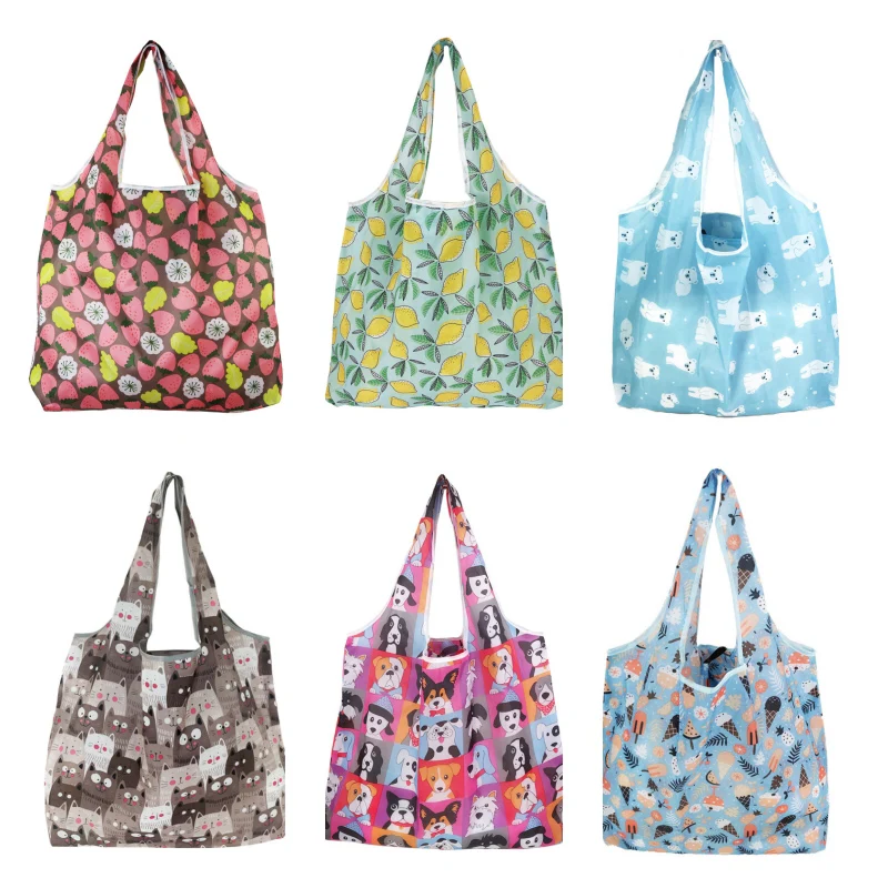 Custom Printing Logo Ripstop Machine Washable 190T Polyester Grocery Folding Tote Bag Reusable Rpet Foldable Shopping Bag