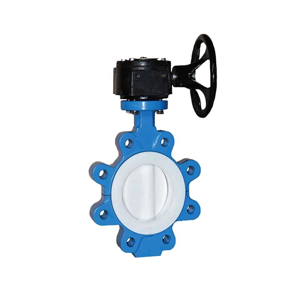Duplex U Type PN25 Wrench Operate WCB Material FKM Fluorine Lined Double Flange Butterfly Valve with worm gear