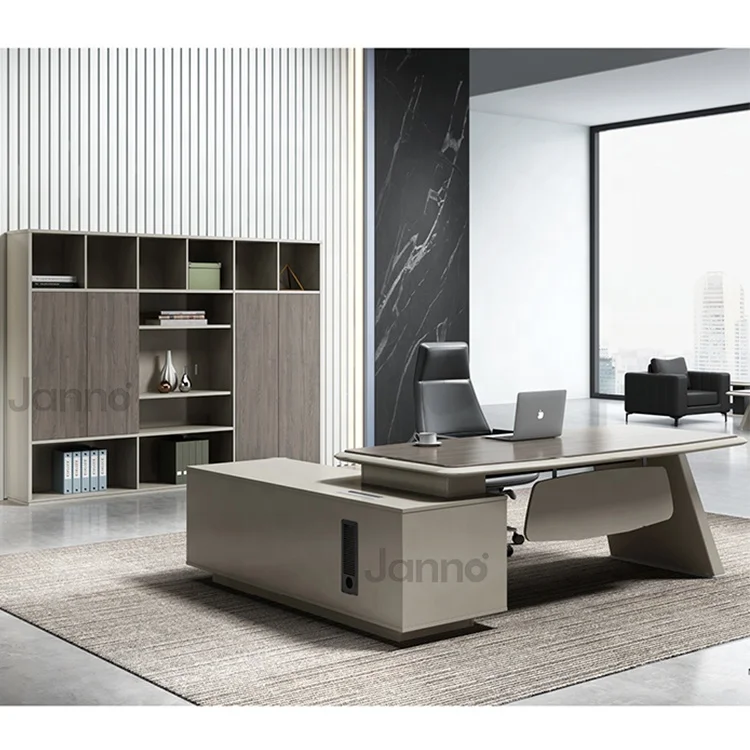office furniture modern luxury home office desks 100% MDF wooden l shape executive office desk with storage drawers