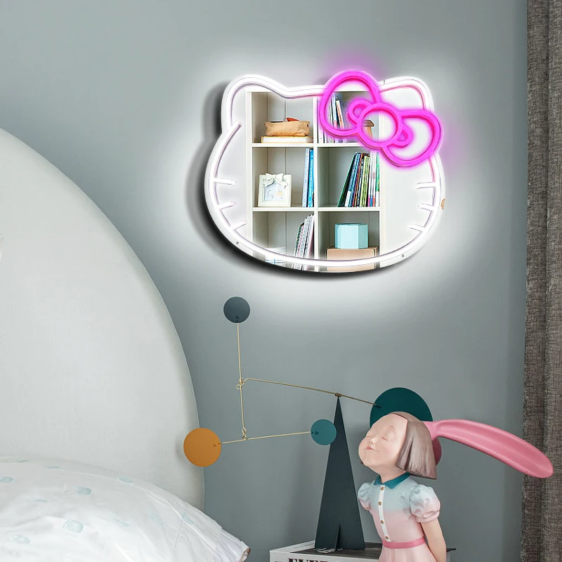 Wholesale Smart Mirror Led Hello Kitty Light Decor Accessories Touch Screen Wall Hanging Makeup Table Mirror Fill Light Mirror