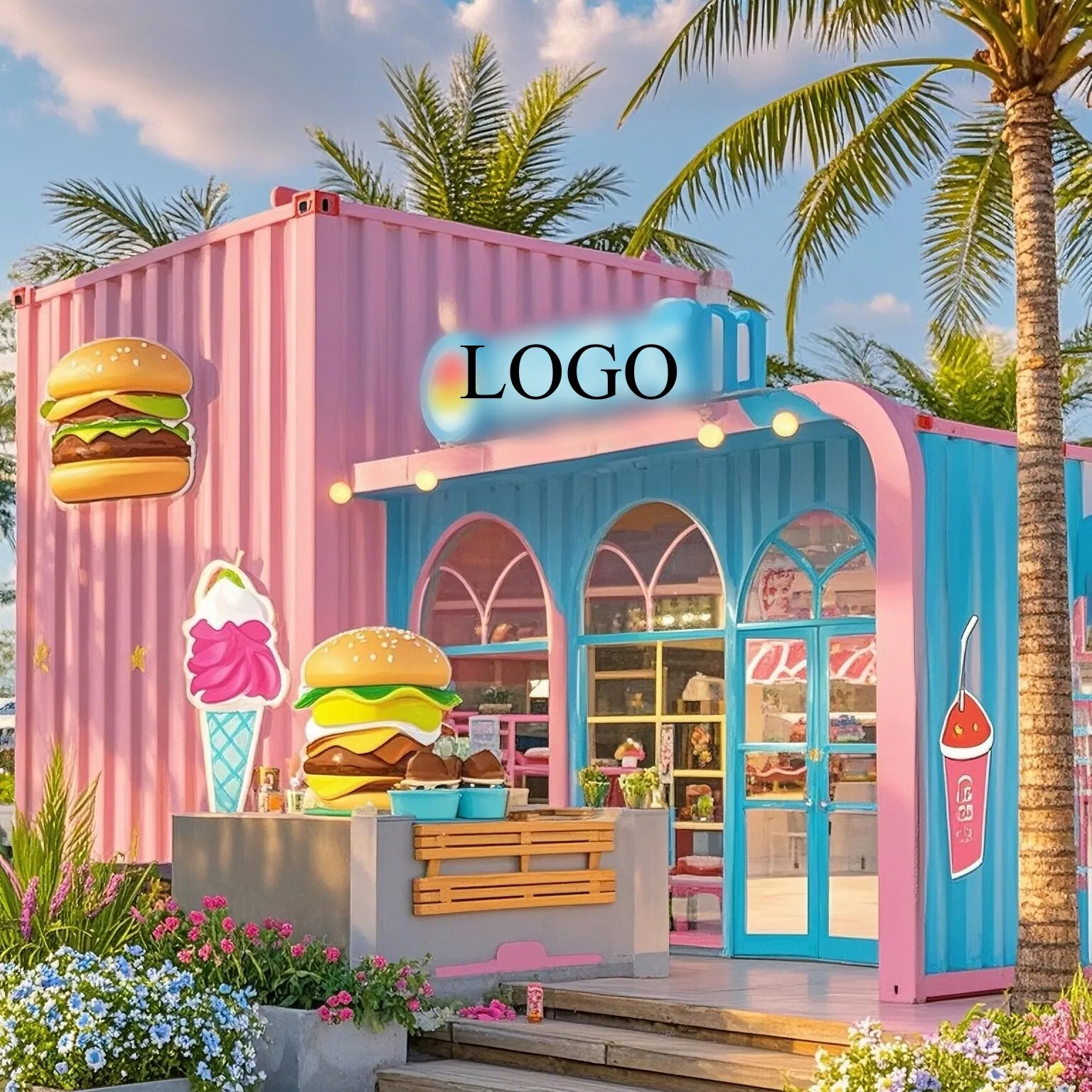 Custom Foldable Ice Cream Shop Container House Modern Hamburger Kiosk Booth Container House